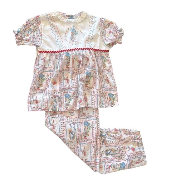 HOLLY HOBBIE Vintage 70’s 2 Piece Pajama Pant Set Size 10 - Picture 3 of 10